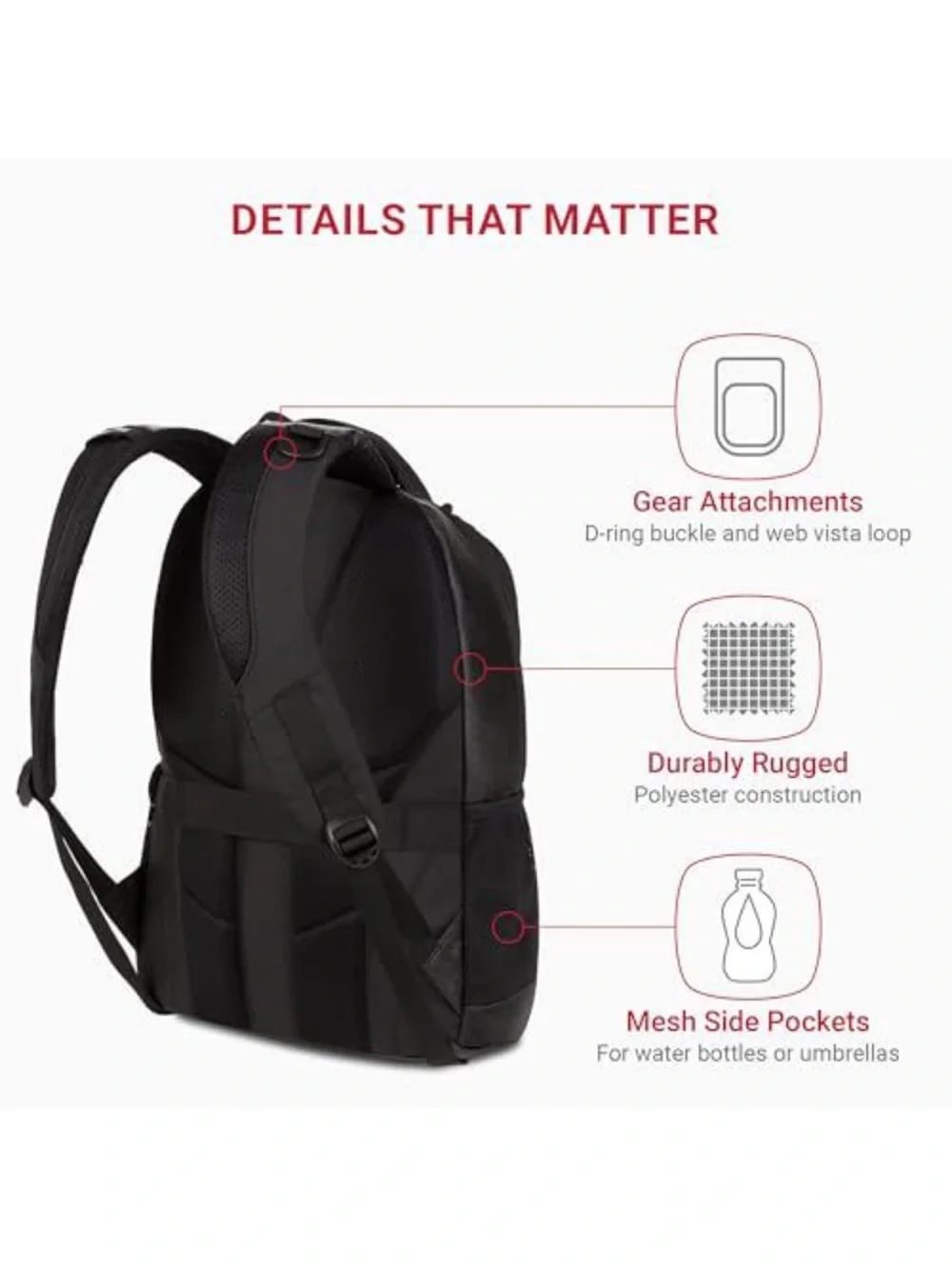 NWT SWISSGEAR Cecil 18” Laptop Backpack – Black Hex